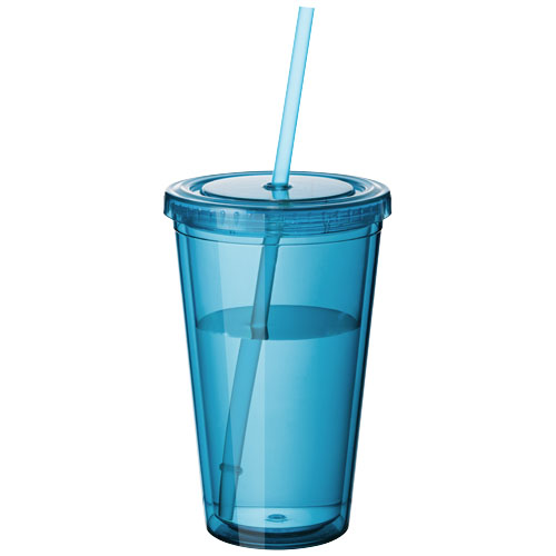 Cyclone insulated tumbler and straw in aqua-blue