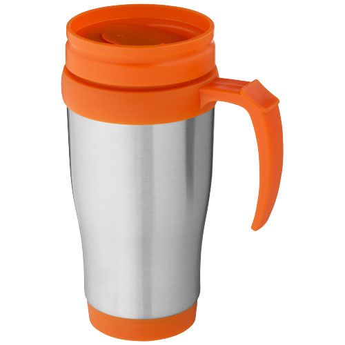 Sanibel insulated mug in silver-and-orange
