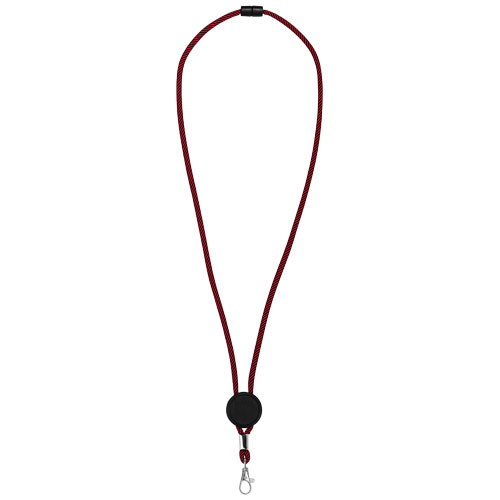 Hagen two-tone lanyard with adjustable disc in red-and-black-solid
