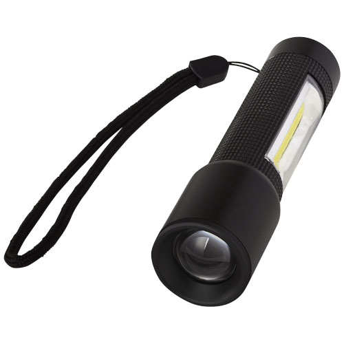 Compact flashlight with COB sidelight in black-solid
