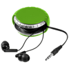 Windi earbuds and cord case in green-and-silver