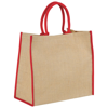 Harry coloured edge jute tote bag 25L in natural-and-red