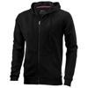 Open full zip hooded sweater in black-solid