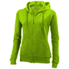 Open full zip hooded ladies sweater in apple-green