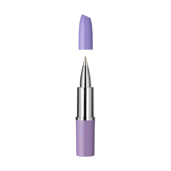 Lipstick ballpen with blue ink in purple