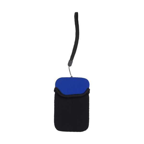 Neoprene mobile phone pouch with wrist strap. in blue
