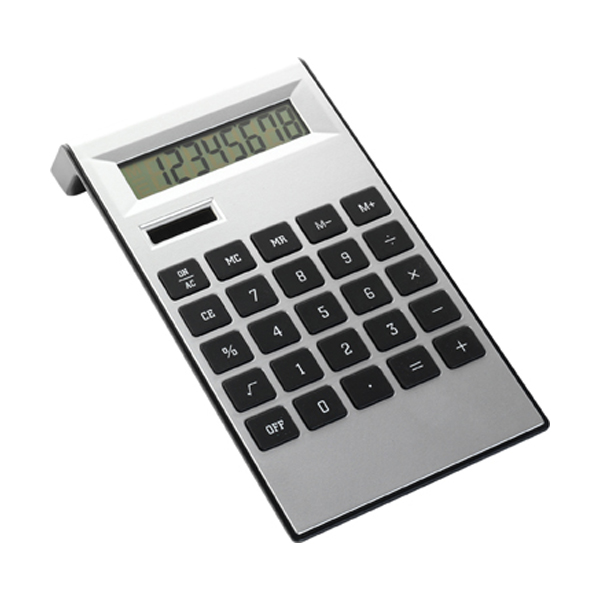 Desk calculator in black-and-silver