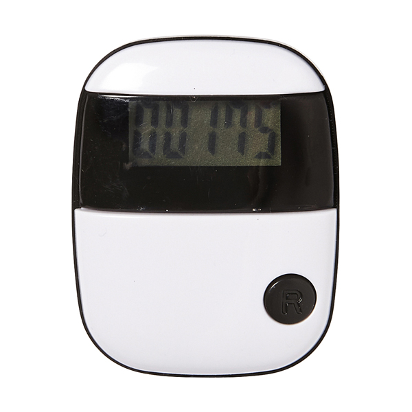 Plastic pedometer with step counter and belt clip. in black