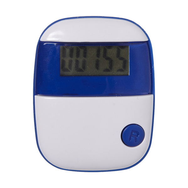Plastic pedometer with step counter and belt clip. in royal-blueb