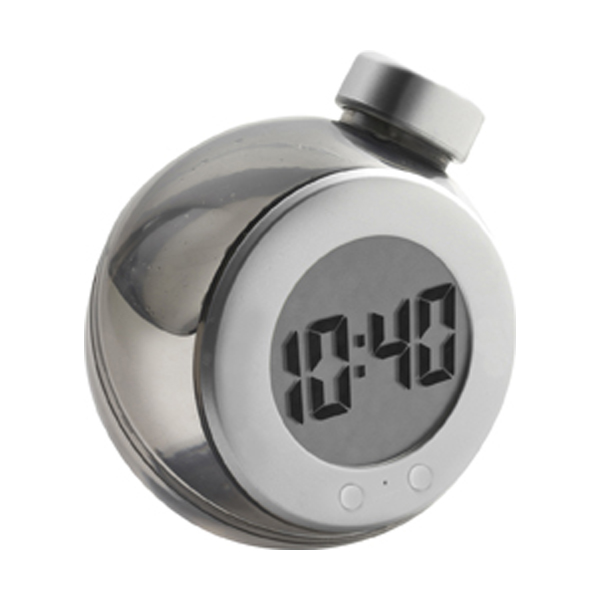 LCD water powered desk clock in black-and-silver