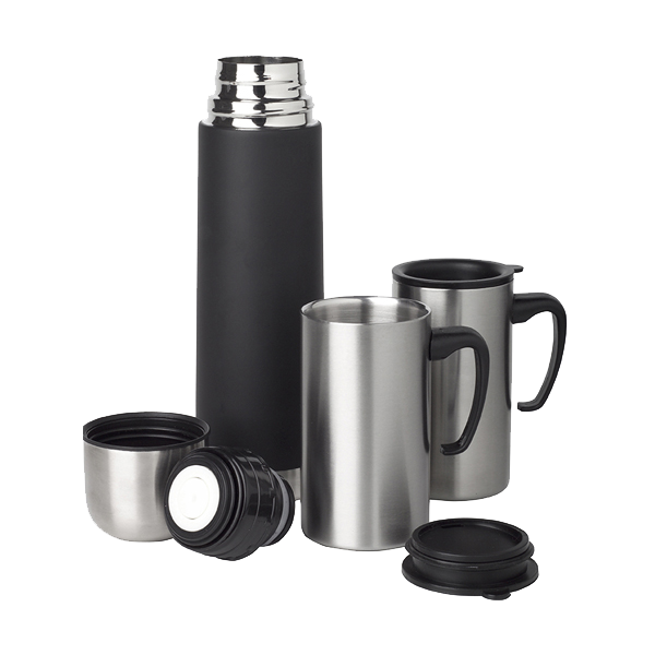 Stainless steel thermos set in neutral