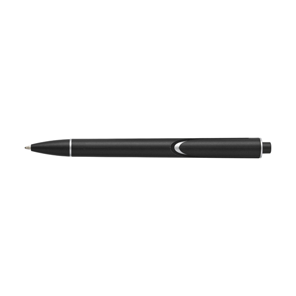 Plastic ballpen with metallic effect coloured barrel. black ink. in black