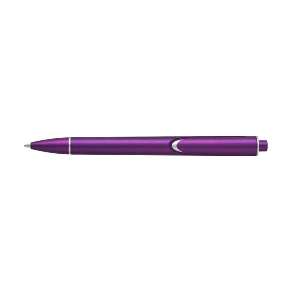 Plastic ballpen with metallic effect coloured barrel. black ink. in purple