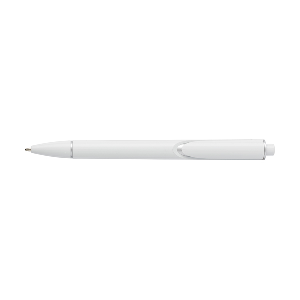 Plastic ballpen with metallic effect coloured barrel. black ink. in white