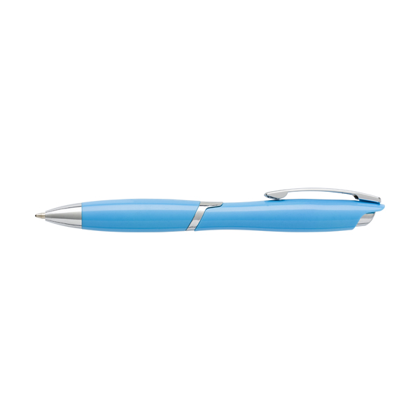 Plastic ballpen with metal clip, blue ink.   in light-blue