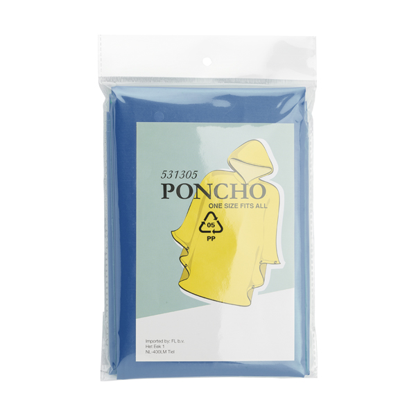Poncho with hood, Open size approximately 100x120 cms. in blue