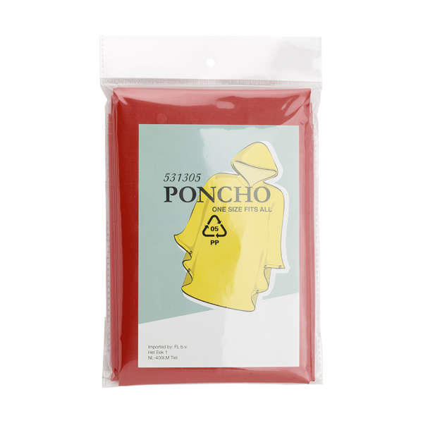 Poncho with hood, Open size approximately 100x120 cms. in red