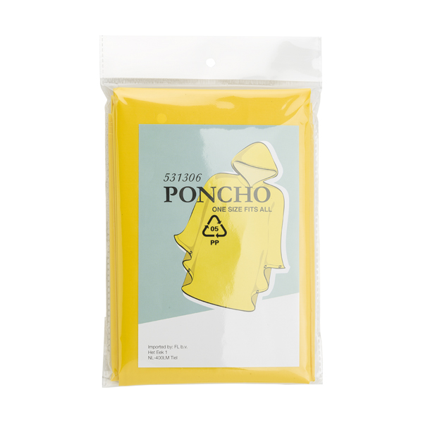 Poncho with hood, Open size approximately 100x120 cms. in yellow