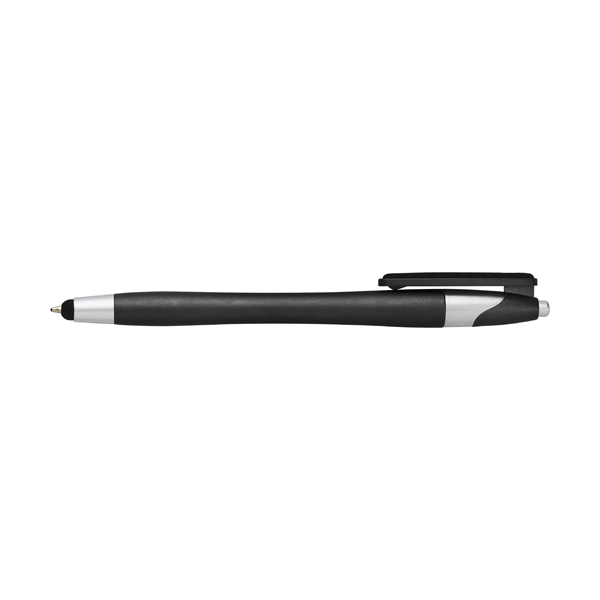 Plastic ballpen with rubber tip and blue ink. in black