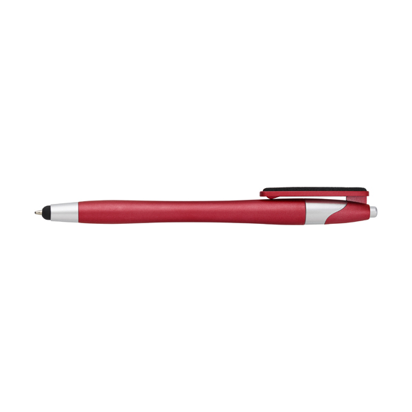 Plastic ballpen with rubber tip and blue ink. in red