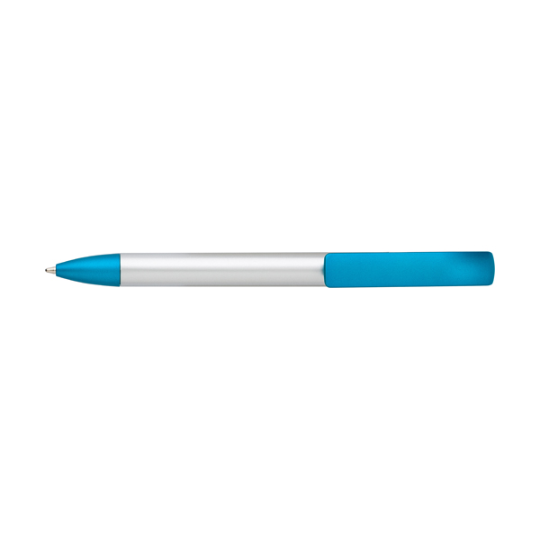 Plastic push cap ballpen with black ink. in cyan