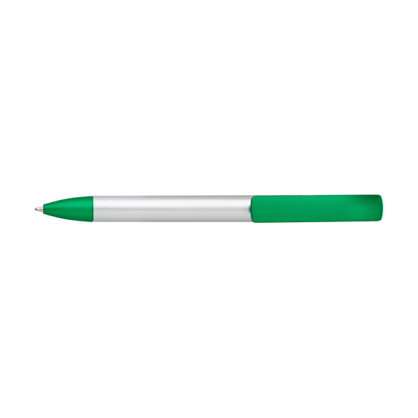 Plastic push cap ballpen with black ink. in green