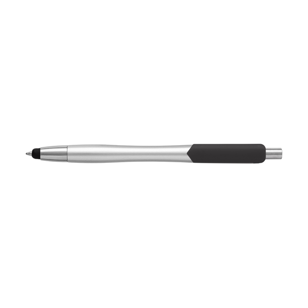 Plastic ballpen with a rubber tip and black ink. in black