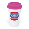 Plastic Take Out Mug 400Ml Double Walled White Plastic Take Out Style Coffee Mug in pink