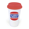 Plastic Take Out Mug 400Ml Double Walled White Plastic Take Out Style Coffee Mug in red