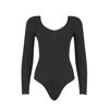 Women'S Cotton Spandex Double U-Neck Long Sleeve Bodysuit (Rsa8357) in black