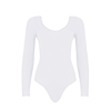Women'S Cotton Spandex Double U-Neck Long Sleeve Bodysuit (Rsa8357) in white