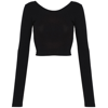 Long Sleeve Cotton Spandex Jersey Crop Top (8379) in black