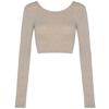Long Sleeve Cotton Spandex Jersey Crop Top (8379) in heather-oatmeal