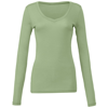 Sheer Mini Rib Long Sleeve V-Neck T-Shirt in moss-green
