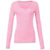 Sheer Mini Rib Long Sleeve V-Neck T-Shirt in pink
