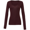 Sheer Mini Rib Long Sleeve V-Neck T-Shirt in plum