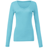 Sheer Mini Rib Long Sleeve V-Neck T-Shirt in seafoam-blue