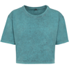 Women'S Acid Washed Cropped Tee in teal-black