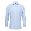Microcheck (Gingham) Long Sleeve Cotton Shirt in lightblue-white