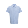 Microcheck (Gingham) Cotton Short Sleeve Shirt in lightblue-white