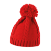 Cable Knit Pom Pom Beanie in red
