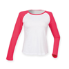 Women'S Long Sleeve Baseball T-Shirt in white-hotpink