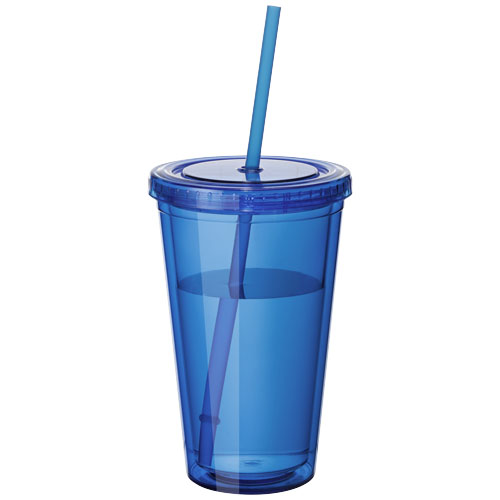 Cyclone 450 ml insulated tumbler with straw in transparent-blue