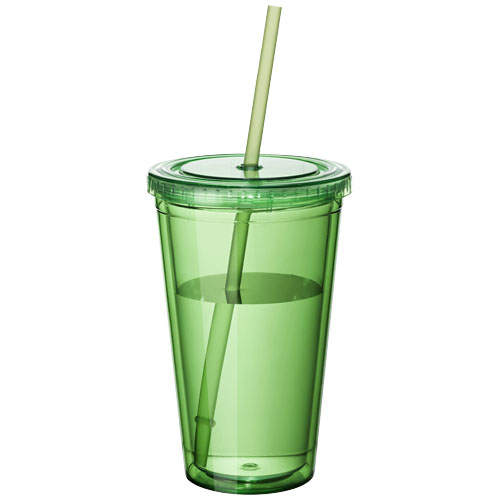 Cyclone 450 ml insulated tumbler with straw in transparent-green