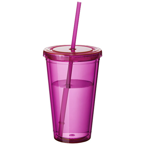 Cyclone 450 ml insulated tumbler with straw in transparent-pink
