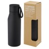 Ljungan 500 ml copper vacuum insulated stainless steel bottle with PU leather strap and lid in Solid Black