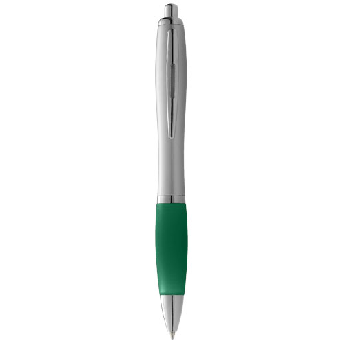 Nash ballpoint pen silver barrel and coloured grip in green-and-silver