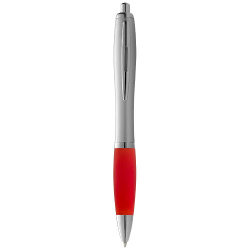 Nash Ballpoint Pen With Silver Barrel And Coloured Grip in silver-and-red
