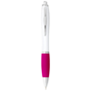 Nash Ballpoint Pen With White Barrel And Coloured Grip in white-solid-and-pink