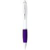 Nash ballpoint pen with white barrel and coloured grip (black ink) in White_purple